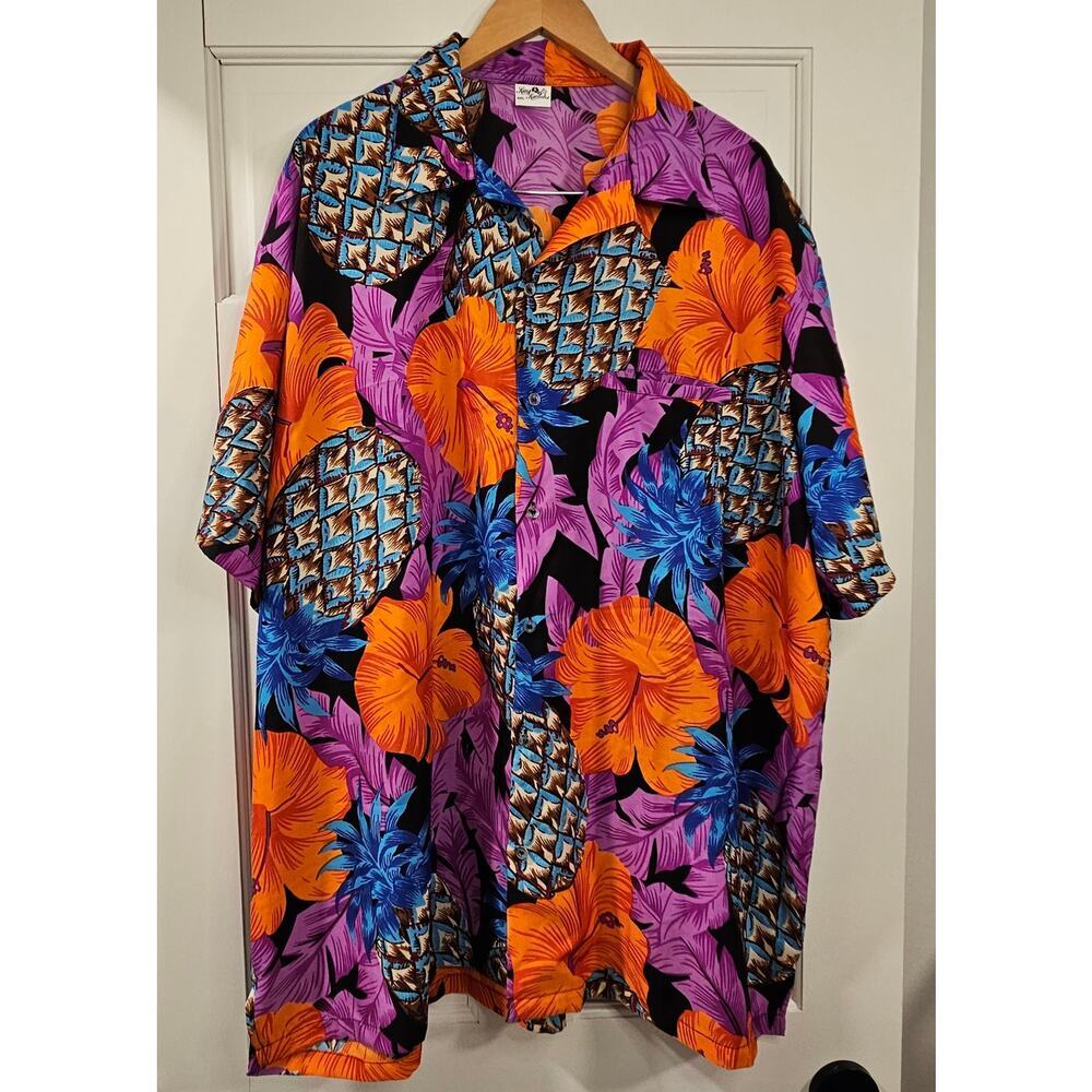 King Kameha Hisbuscus & Pineapple Button Shirt Men's Size 4XL